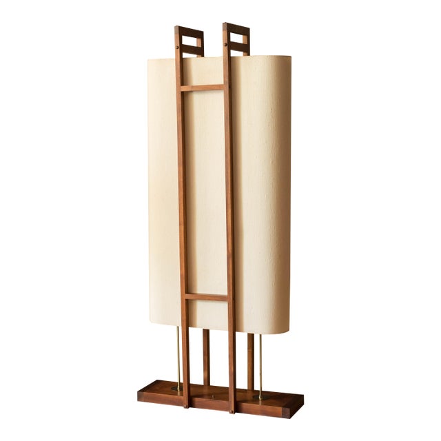 Mid Century Modern Sculptural Walnut and Brass Standing Floor Lamp For Sale