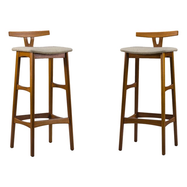 Danish Modern Teak Bar Stools by Dyrlund, Denmark, 1960s, Set of 2 For Sale