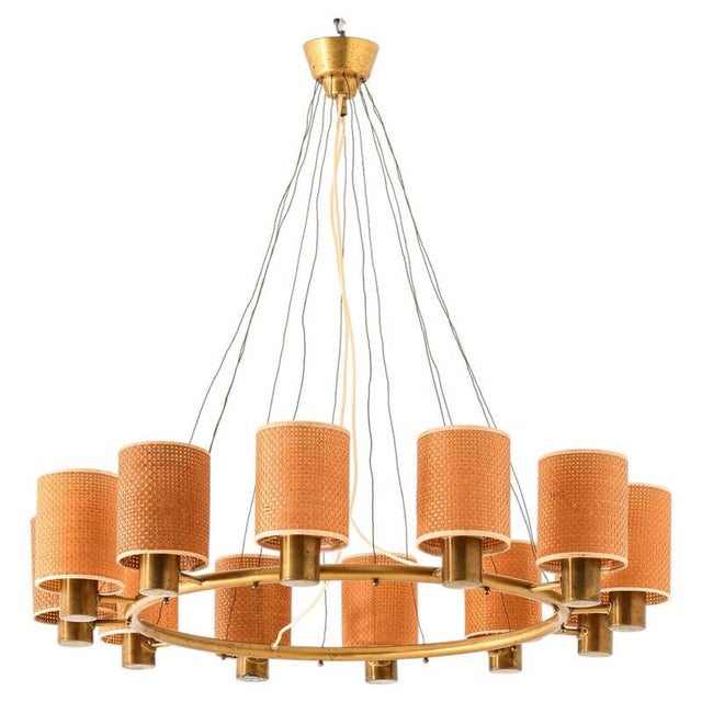 Scandinavian Modern Ceiling Lamp in Brass and Cane by Hans Bergström, 1940s For Sale - Image 13 of 13