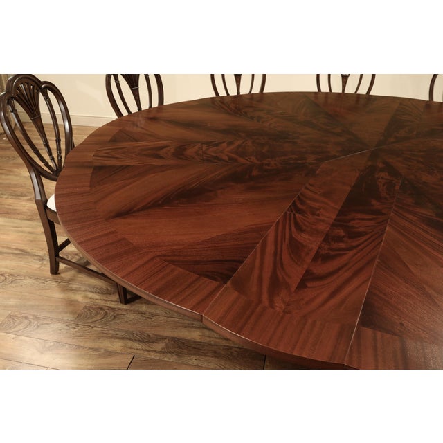 Large 80-102-Inch Round Expanding Mahogany Jupe Table With Self-Storing Leaves, by AntiquePurveyor-Seats 12 For Sale - Image 9 of 16