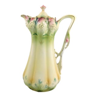 1940s Small Green and White Chocolate Pot With Matching Lid Signed Stelma For Sale