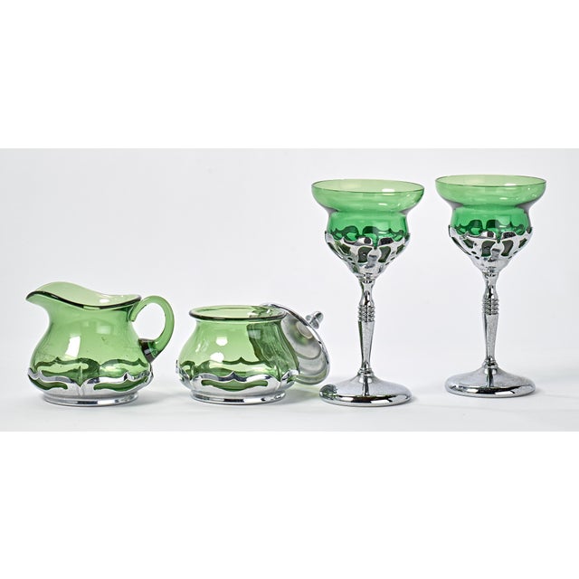 Art Deco 1930s Set of Krome Kraft Barware by Farber Bros - Green For Sale - Image 3 of 4