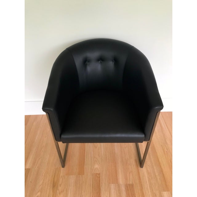 J L F Collections Black Leather Barrel Chairs A Pair Chairish