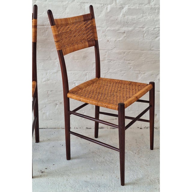 Mid-Century Modern Teak Dining Chairs with Patinated Cane Seats and Backs after Gio Ponti, Italy, 1950s, Set of 4 For Sale - Image 3 of 16