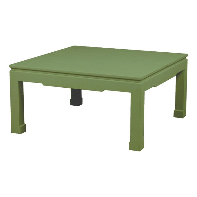 Carl Springer Style Forest Hills Green Raffia Wrapped Ming Coffee Table For Sale