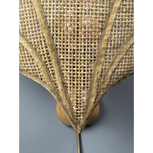 Vintage Italian Rattan Wicker Pine and Brass Scallop Wall Sconces, 1970s, Set of 2 For Sale - Image 15 of 18