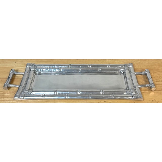 Arthur Court Attributed Faux Bamboo Cast Pewter Gallery Tray with Handles A substantial and highly decorative faux bamboo...