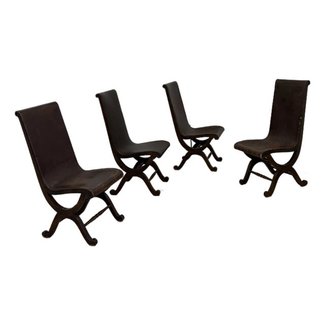 Pierre Lottier Brown Spanish Slipper Chairs by Almazan, 1950s For Sale