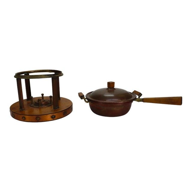 1920s Arts & Crafts Copper & Oak Chafing Dish For Sale - Image 12 of 12