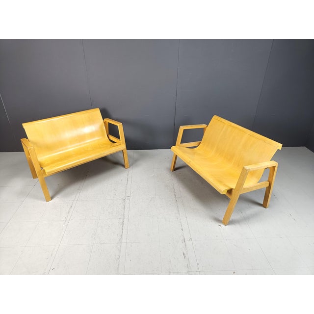 Mid-Century Plywood Benches in the style of Alvar Aalto, 1960s, Set of 2 For Sale - Image 12 of 12