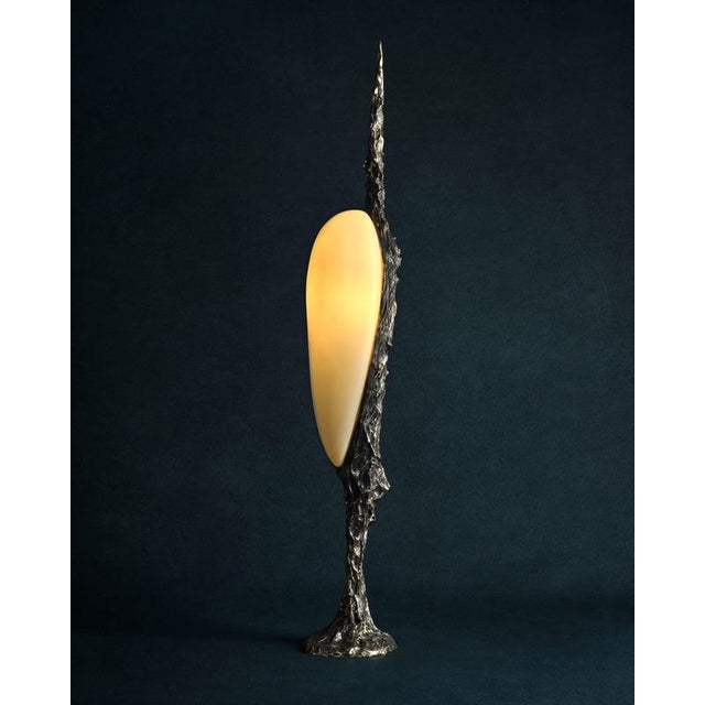 Lv-426 table lamp in patinated cast bronze by william guillon hand sculpted, dated and signed dimensions: ø 15 x h 90 cm...