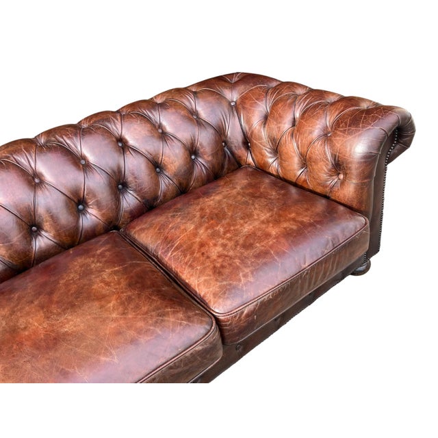 1970s Classic Chesterfield Leather Sofa – Tufted Back, Rolled Arms For Sale - Image 12 of 15