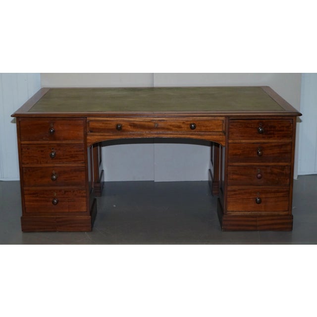 Late 19th Century Rare Victorian Four Sided Quad Pedestal Desk in Flamed Mahogany Green Leather For Sale - Image 10 of 11