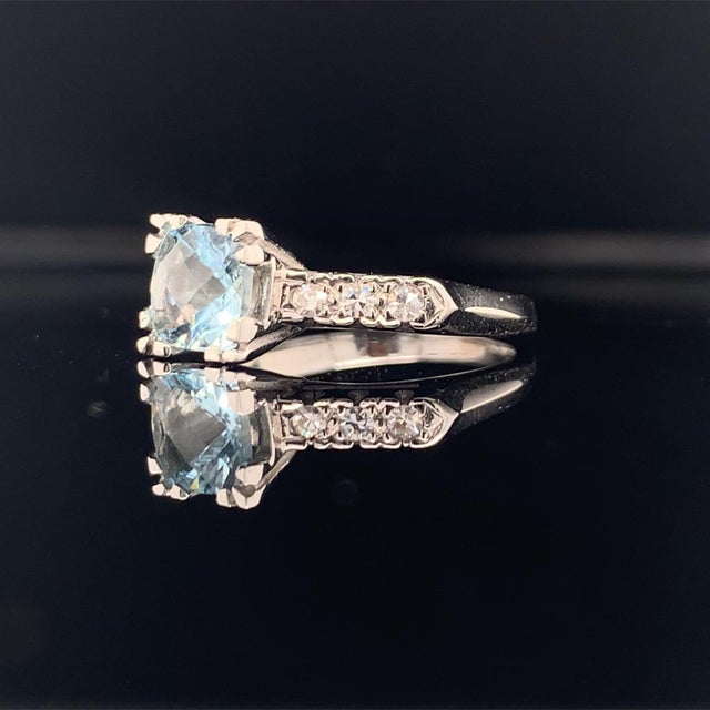 Diamond Aquamarine Ring 14k White Gold 1.70 TCW Women Certified For Sale - Image 10 of 11