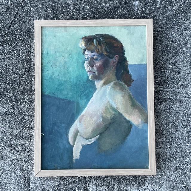Mid 20th Century Vintage Original Nude Portrait Oil on Canvas For Sale - Image 5 of 12