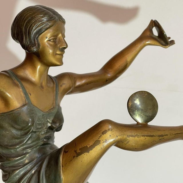 Leonildo Giannoni, Art Deco Nude Dancer with Discs, 1930s, Polychrome Bronze For Sale - Image 6 of 12