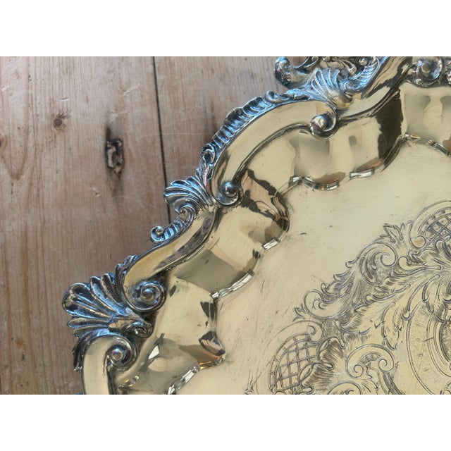 Late 19th Century Late 19th-Century Victorian English Sheffield Silverplate Serving Tray with Rococo Scroll Handles For Sale - Image 5 of 12
