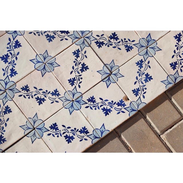 Antique 19th Century Portuguese Tiles With Floral Garland and Star Motif Set of 75 For Sale - Image 9 of 18