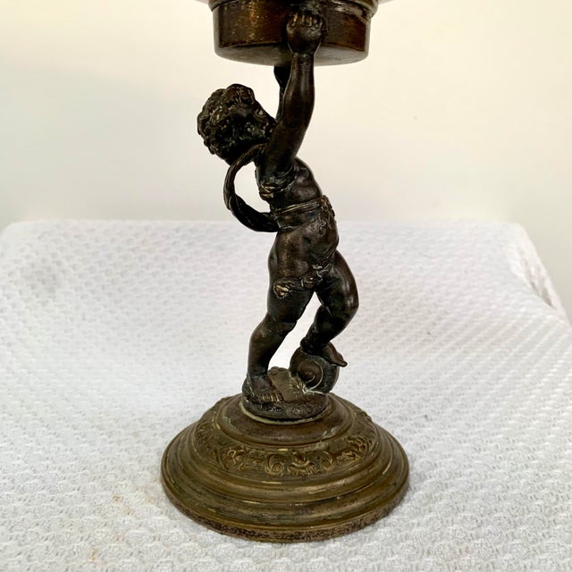 Victorian Ruffled Bowl Centerpiece on Bronze Cherub Base, Victorian Bride's Bowl For Sale - Image 3 of 8