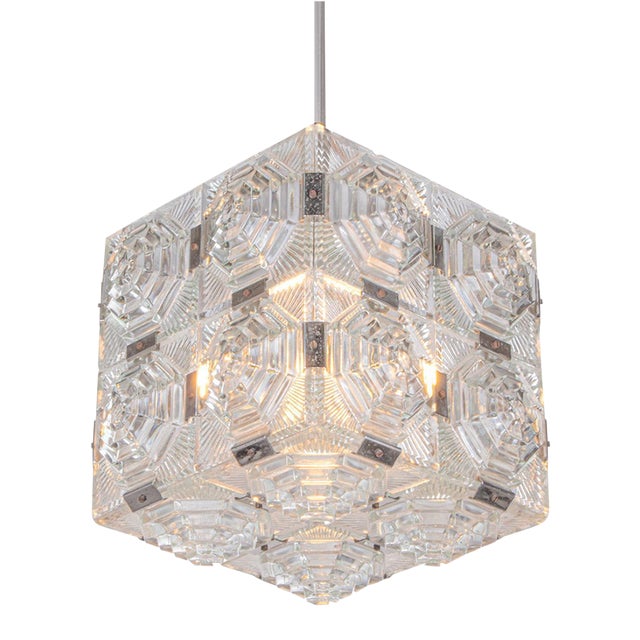 Bohemian Glass Cube Ceiling Light by Stone Shenows, 1960s For Sale