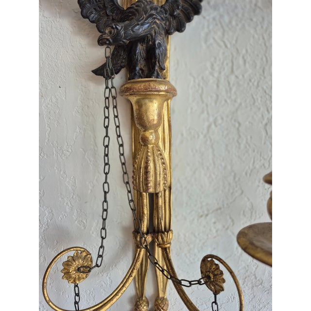 Antique Pair of Italian Candle Power Neoclassical Carved Wood Wall Sconces For Sale In West Palm - Image 6 of 6