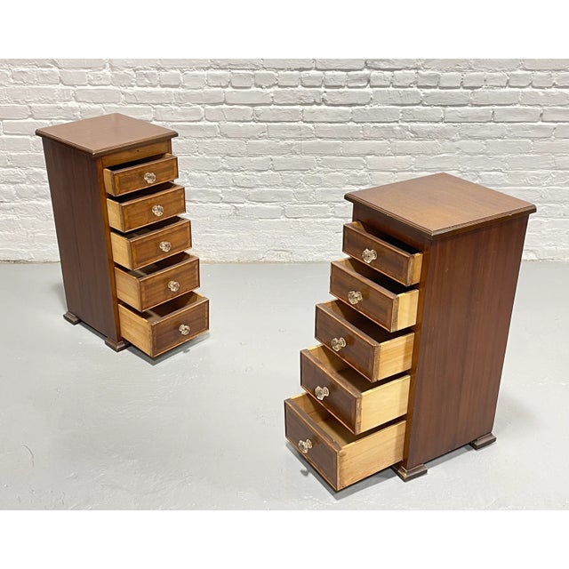 Pair of Federal Style Narrow Mahogany Dressers | 1920's Skinny Nightstands Glass Knobs For Sale In New York - Image 6 of 13