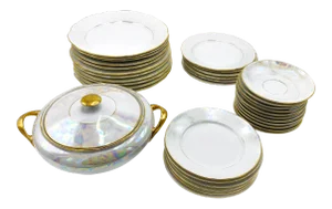 1940s Mz Czechoslovakia Lusterware Gilt China Serving Set - 35 Pieces