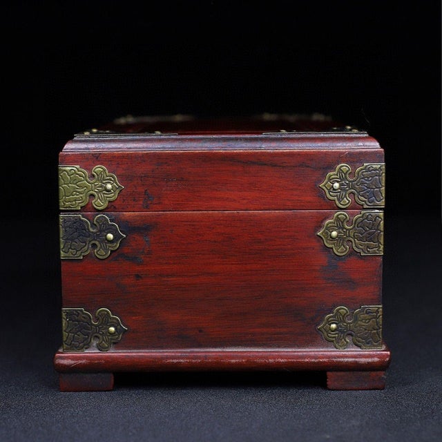 Vintage Redwood Jewelry Box With Combination Lock and Brass Mounts For Sale In Los Angeles - Image 6 of 10