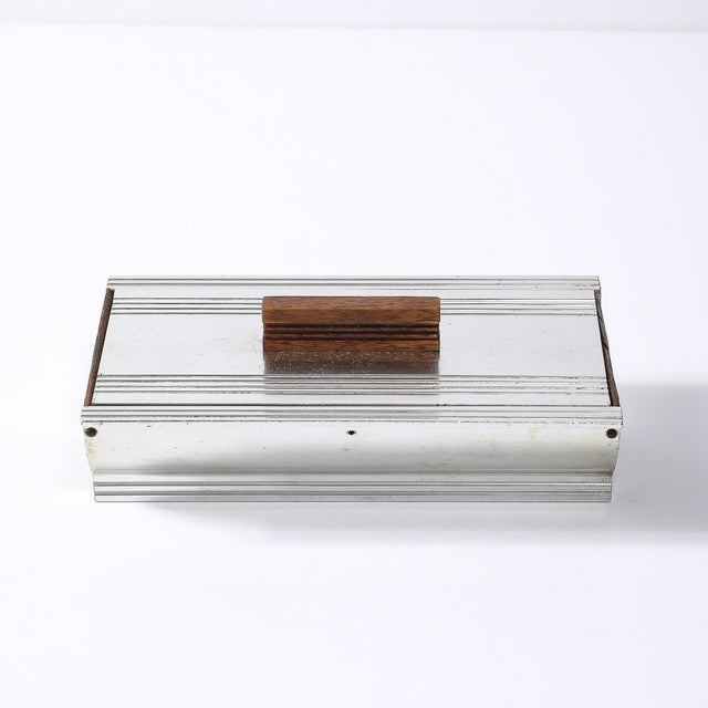 Art Deco Machine Age Cigarette Box in Aluminum & Walnut Signed Kensington For Sale - Image 9 of 14