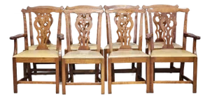 Set of 8 Stickley Chippendale Solid Cherry Dining Chairs Leather Seats Made Usa