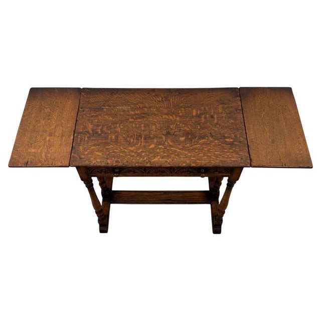 2000 - 2009 20th Century English Oak Drop-Leaf Side Table For Sale - Image 5 of 15