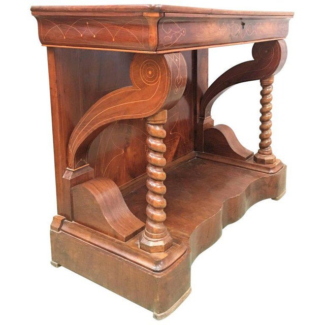 20th Century Biedermeier Style Marquetry Spanish Console Table With Drawer For Sale - Image 10 of 10