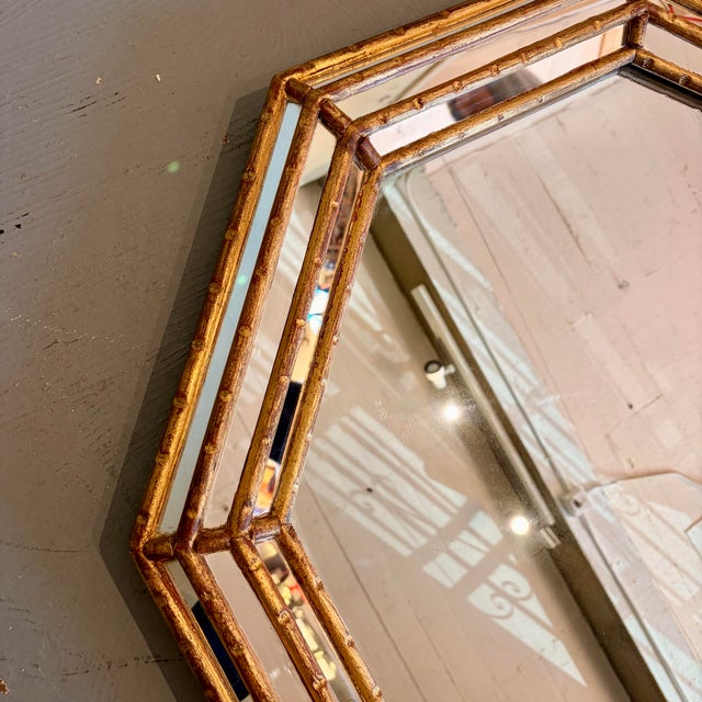 Mid 20th Century Vintage Hollywood Regency Octagonal Giltwood & Mirrored Wall Mirror, in the Manner of LaBarge For Sale - Image 5 of 12