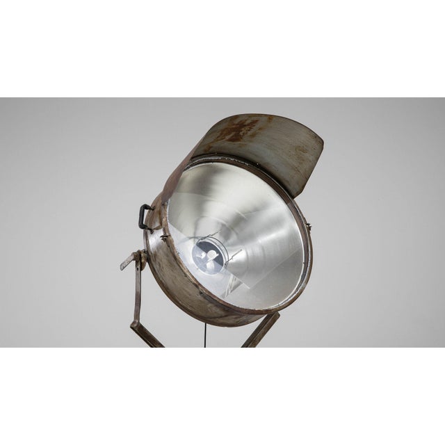 20th Century Czech Republic Aged Brass and Bronze Oversized Studio Spotlight Lamp On A Tripod Stand For Sale In Greensboro - Image 6 of 10