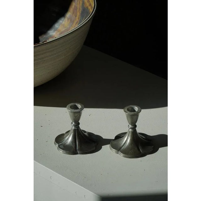 1920s Danish Art Deco Tin Candleholders attributed to Just Andersen, 1930, Set of 2 For Sale - Image 5 of 14