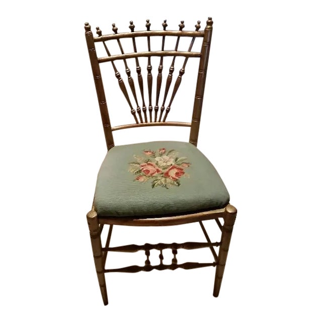 Late 19th Century Faux Bamboo Gold Gilt Side Chair For Sale