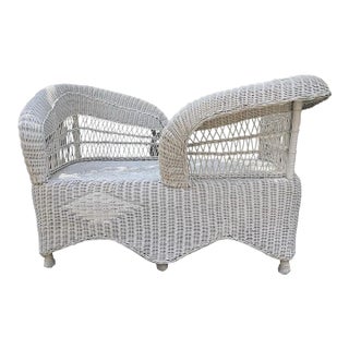 1920s Antique Wicker Conversation Tete a Tete Loveseat For Sale