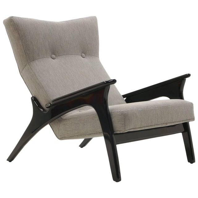 Adrian Pearsall High Back Lounge Chair, Black Frame With Gray Fabric