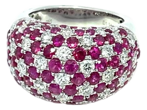 18k White Gold Pave Ruby and Diamond Ring, Size 7