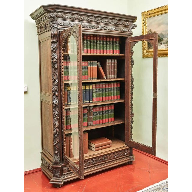 Brown Neo-Renaissance Oak Bookcase For Sale - Image 8 of 11