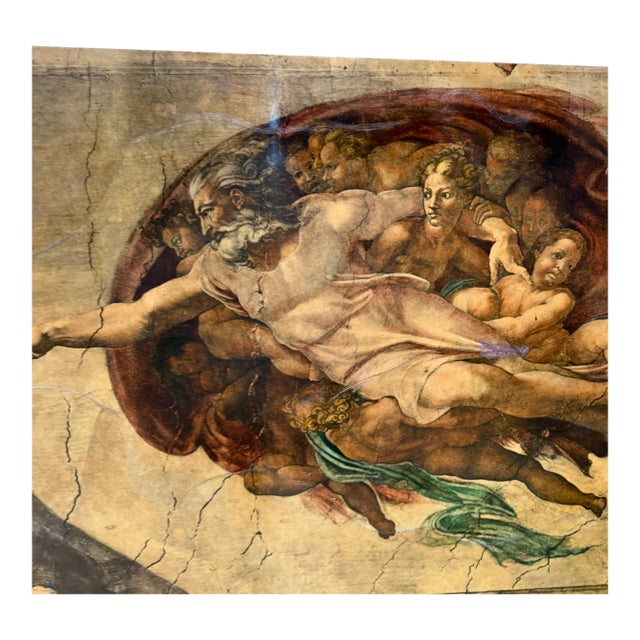 The Creation of Adam Michelangelo by Maria Teresa Mendez Goatskin on Wood For Sale