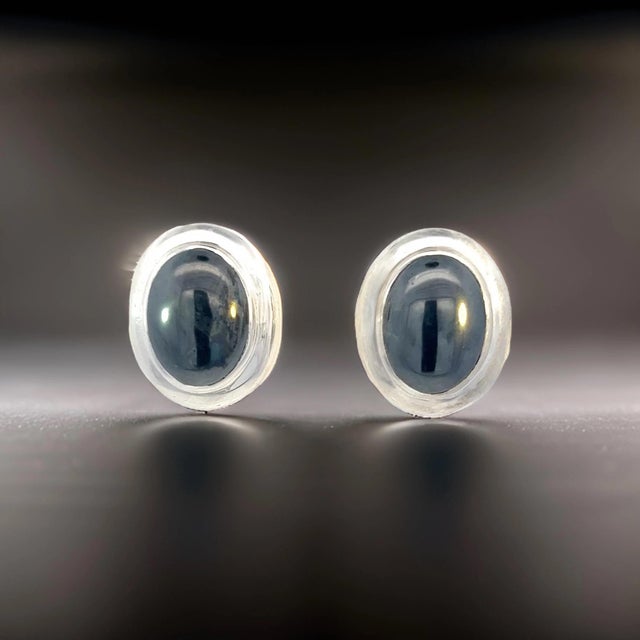 Authentic Tiffany & Co Estate Natural Hematite Cabochon Earrings Sterling Silver TIF786 These Authentic Tiffany & Co....