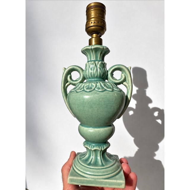Celadon 1930s Japanese Dimiuitive Celadon Glaze Japanese Urn Shaped Lamp For Sale - Image 8 of 14