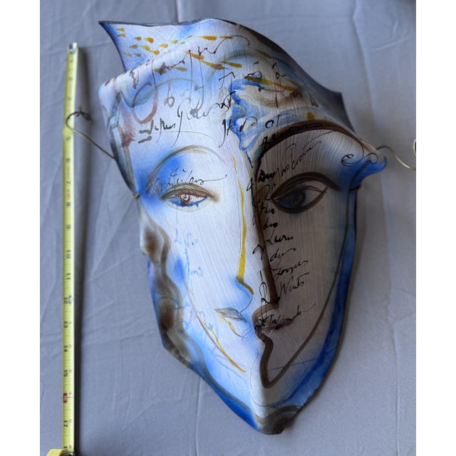 French Dominique Caron Signed Hand-Painted Sculpted Leather Art Mask Wall Sculpture For Sale - Image 3 of 7