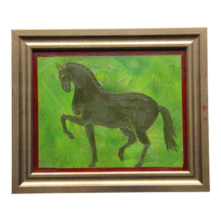 Horse Minimalism Folk Art English Traditional Green Original Oil Painting by Cleo Plowden For Sale