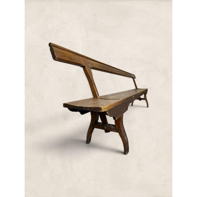 Wood Late 19th Century Antique English Long Pine Tram Bench, 9 Feet Long For Sale - Image 7 of 9