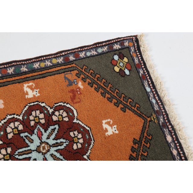 "Vintage Turkish Kilim Rug – Burnt Orange Medallion, Handwoven Wool -1' 11'' X 2' 8'' For Sale - Image 4 of 11