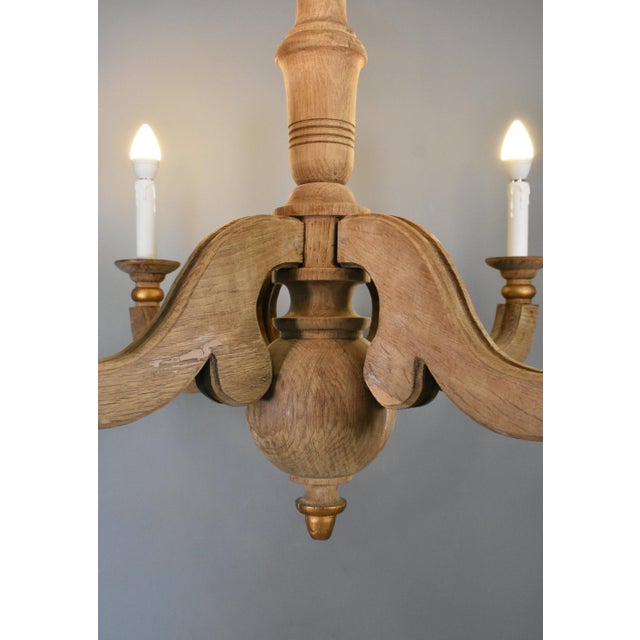 French Provincial 4-Arm Chandelier in Oak, 1890s For Sale - Image 13 of 16