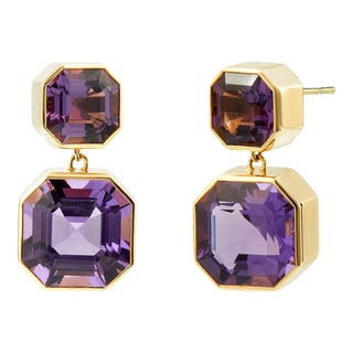 Syna Yellow Gold Amethyst Earrings, a Pair For Sale