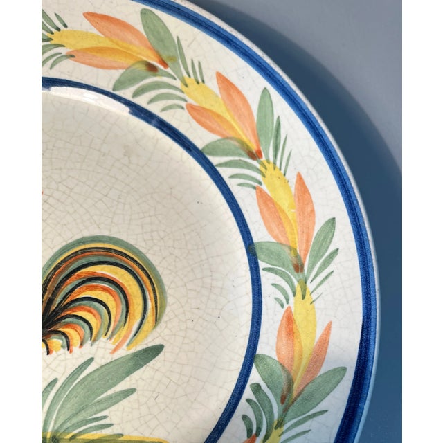 HB Quimper Odetta 1920s Quimper Soup Bowl Rooster With Floral Border Signed Hb Henriot France For Sale - Image 4 of 5